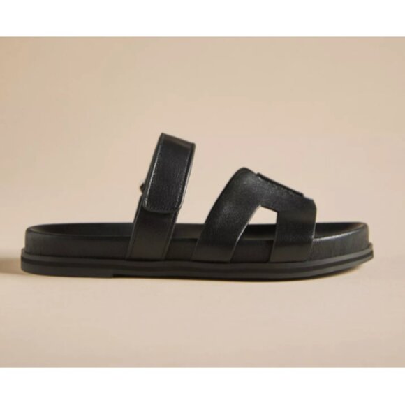 Anthropologie Bibi Lou Cutout Slide Sandals Oxford Black Leather 38 EU 7.5-8 US - Picture 1 of 7